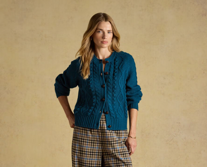 Joules Rafferty Cable Knit Cardigan Petrol