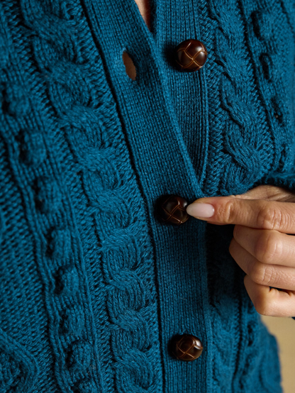 Joules Rafferty Cable Knit Cardigan Petrol