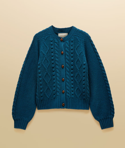 Joules Rafferty Cable Knit Cardigan Petrol