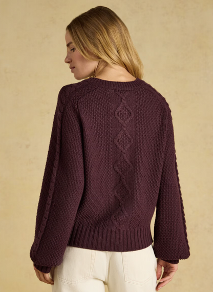 Joules Rafferty Cable Knit Cardigan Wine
