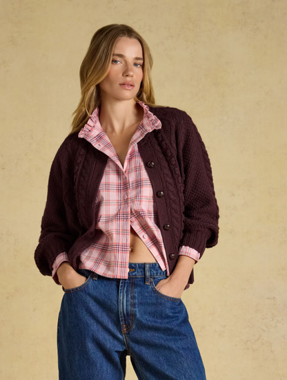 Joules Rafferty Cable Knit Cardigan Wine