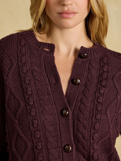 Joules Rafferty Cable Knit Cardigan Wine