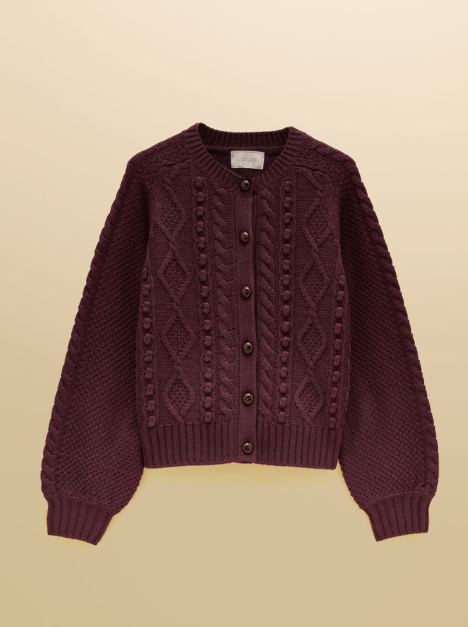 Joules Rafferty Cable Knit Cardigan Wine