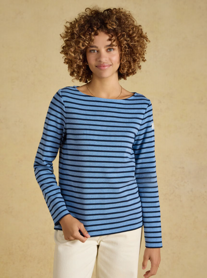 Joules Harbour Stripe Breton Top Blue Marl