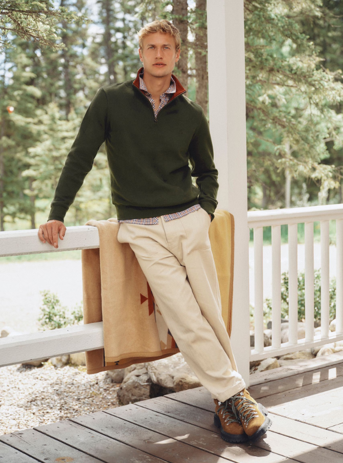 Joules Alistair French Ribbed 1/4 Zip Sweatshirt Green