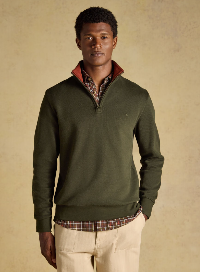 Joules Alistair French Ribbed 1/4 Zip Sweatshirt Green