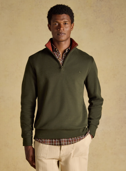 Joules Alistair French Ribbed 1/4 Zip Sweatshirt Green