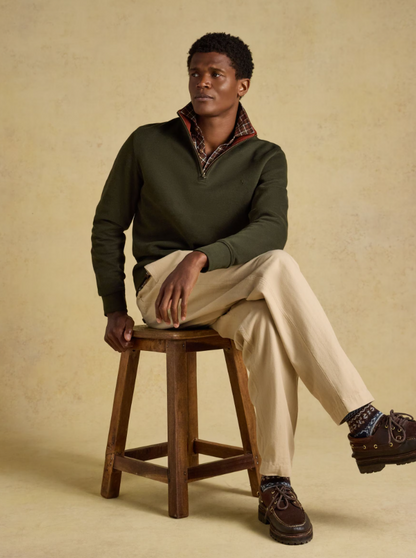 Joules Alistair French Ribbed 1/4 Zip Sweatshirt Green