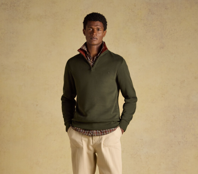 Joules Alistair French Ribbed 1/4 Zip Sweatshirt Green