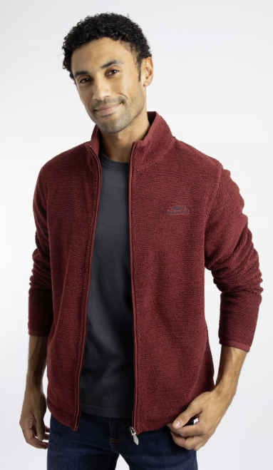 Weird Fish Merrill Full Zip Textured Fleece Barn Red
