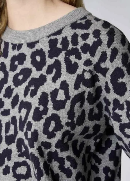 RedGreen Kettie Leopard Print Sweater Grey