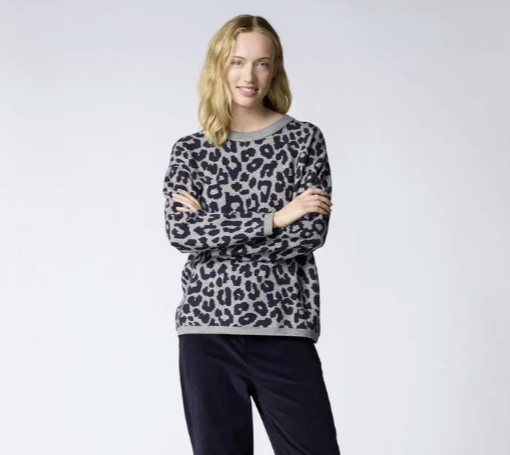 RedGreen Kettie Leopard Print Sweater Grey