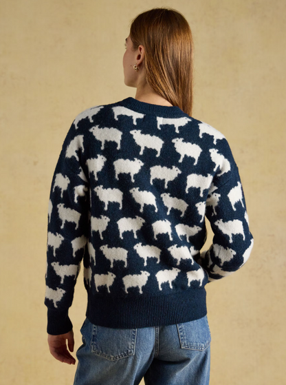 Joules Winter Woolies Sheep Icon Crew Neck Knitted Jumper Navy