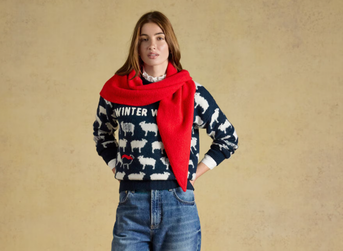 Joules Winter Woolies Sheep Icon Crew Neck Knitted Jumper Navy