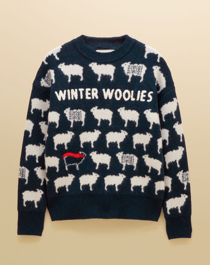 Joules Winter Woolies Sheep Icon Crew Neck Knitted Jumper Navy