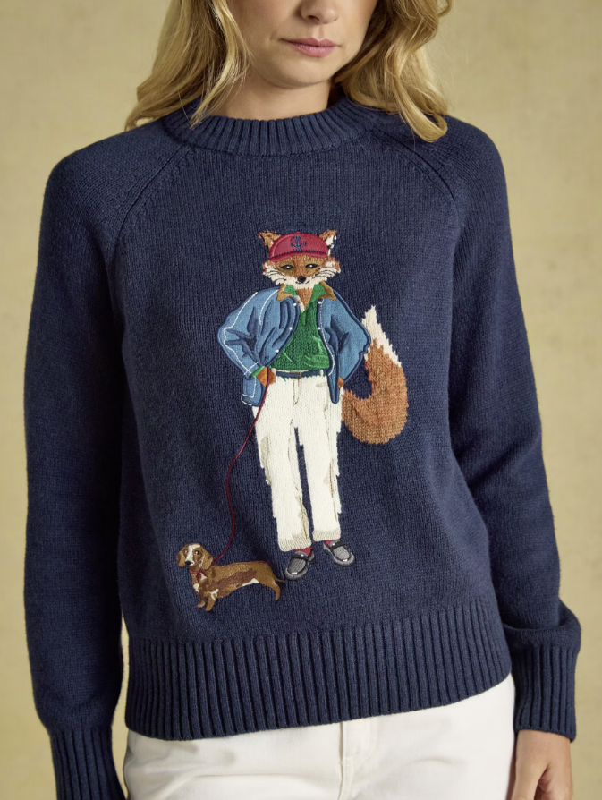 Joules Jonty Fox Crew Neck Knitted Jumper Navy