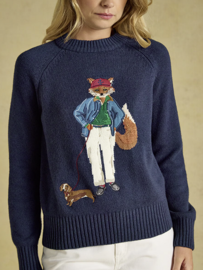 Joules Jonty Fox Crew Neck Knitted Jumper Navy