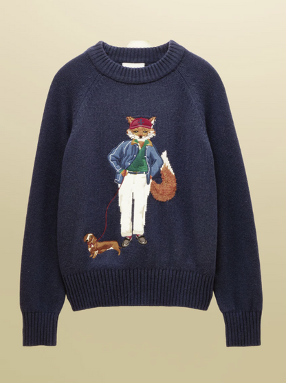 Joules Jonty Fox Crew Neck Knitted Jumper Navy