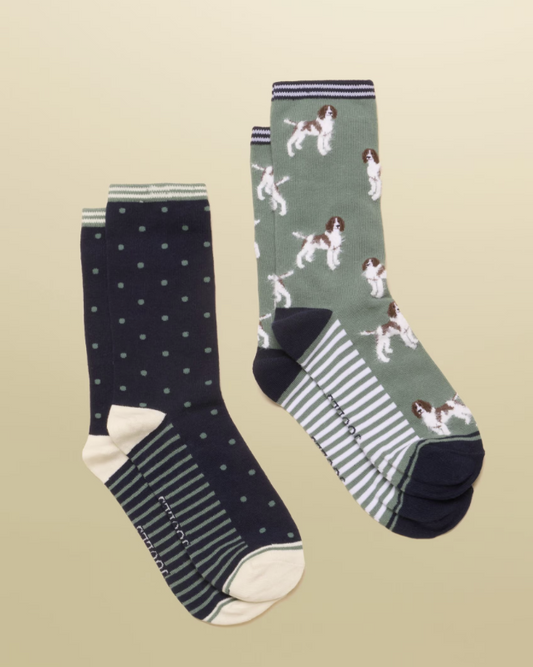 Joules Everyday 2 Pack Socks Green Dog
