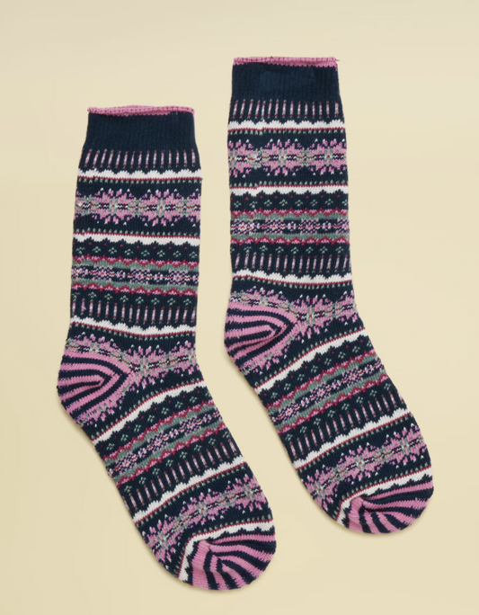 Joules Lucille Fair Isle Socks Navy