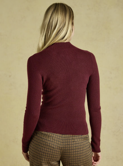 Joules Seamless Knitted Slim Fit Top Burgundy Red