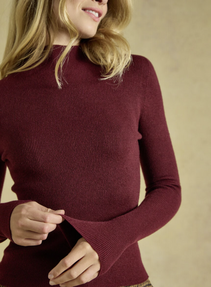 Joules Seamless Knitted Slim Fit Top Burgundy Red