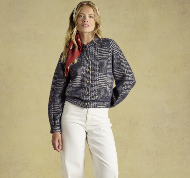 Joules Soft Touch Patterned Knitted Jacket Navy