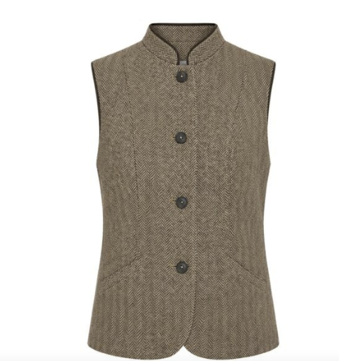 Joules Nehru Tweed Fitted Gilet Brown