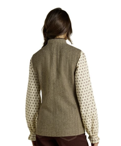 Joules Nehru Tweed Fitted Gilet Brown
