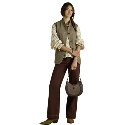 Joules Nehru Tweed Fitted Gilet Brown