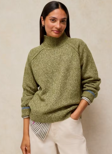 White Stuff Talia Nep High Neck Jumper Mid Green