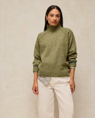 White Stuff Talia Nep High Neck Jumper Mid Green