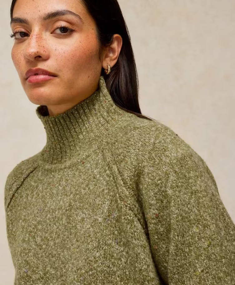 White Stuff Talia Nep High Neck Jumper Mid Green