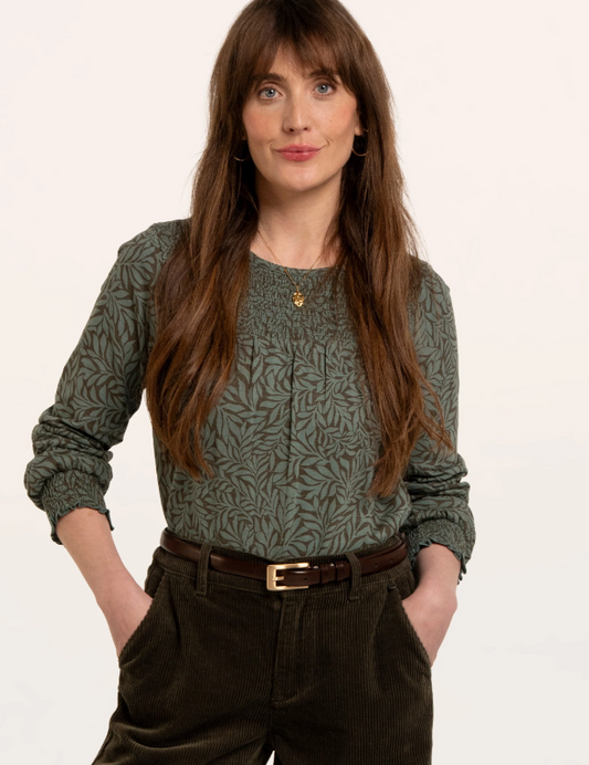 Brakeburn Brenda Smock Fronted Long Sleeve T-shirt Khaki