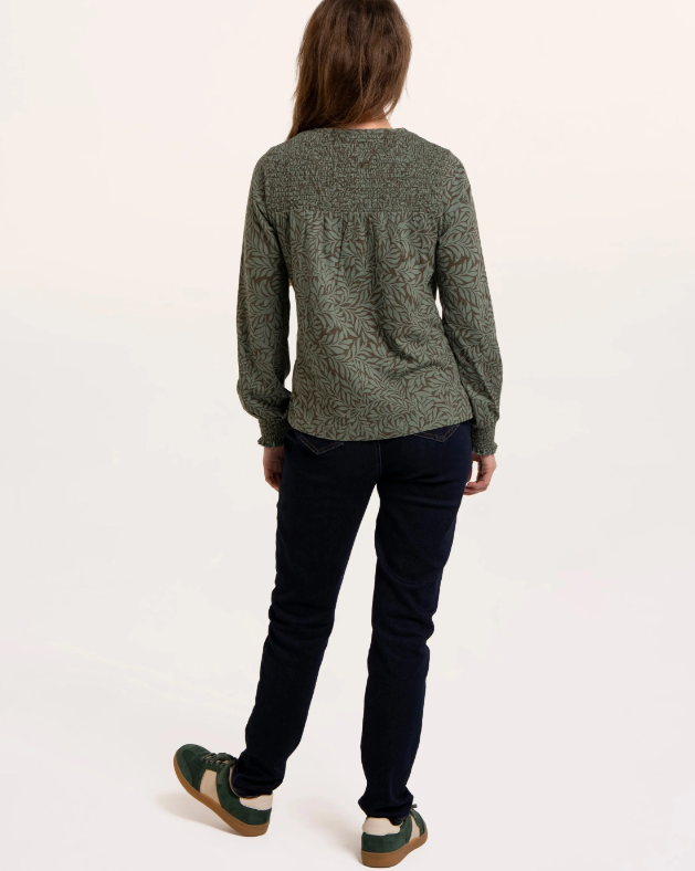 Brakeburn Brenda Smock Fronted Long Sleeve T-shirt Khaki