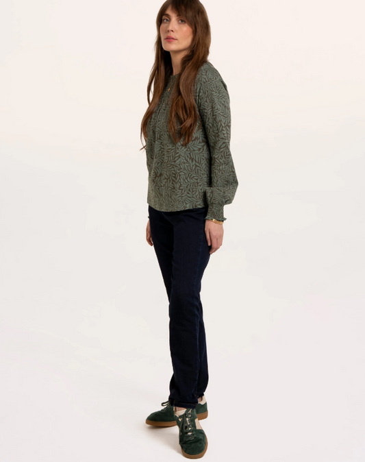 Brakeburn Brenda Smock Fronted Long Sleeve T-shirt Khaki