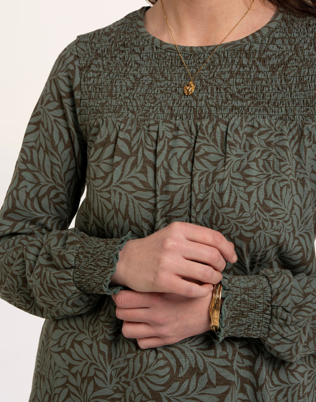 Brakeburn Brenda Smock Fronted Long Sleeve T-shirt Khaki