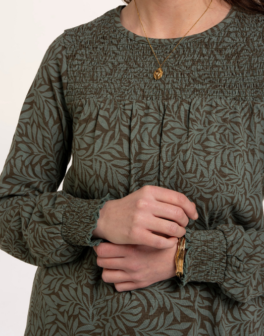 Brakeburn Brenda Smock Fronted Long Sleeve T-shirt Khaki