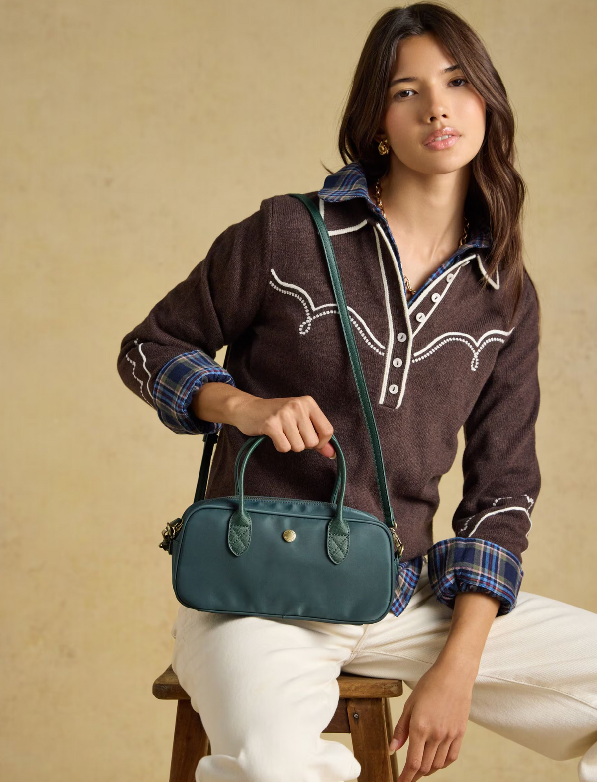 Joules Edie East West Zip Crossbody Bag Bottle Green