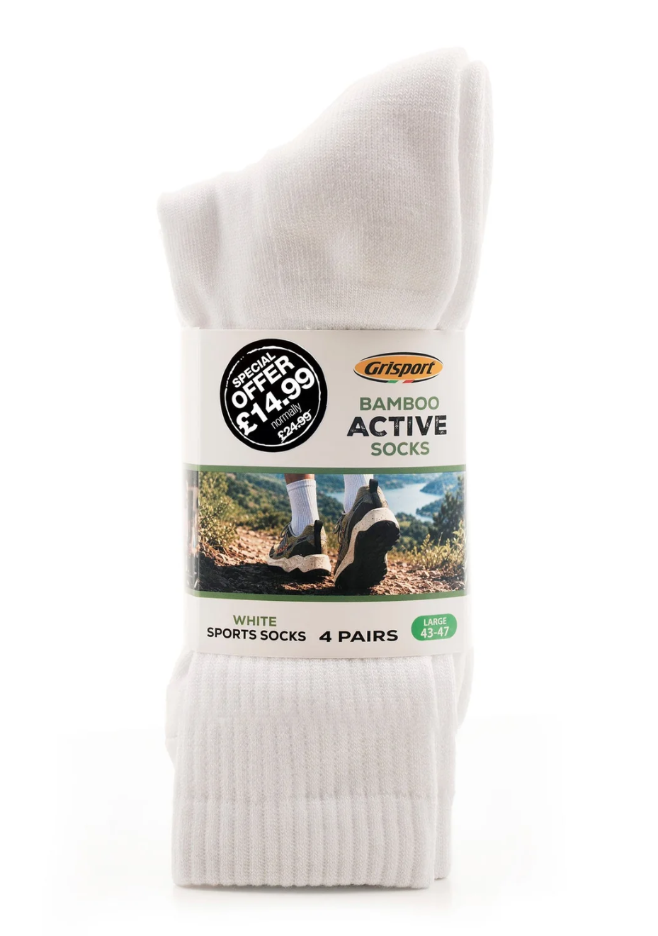Grisport Bamboo 4 Pack Sports Socks White