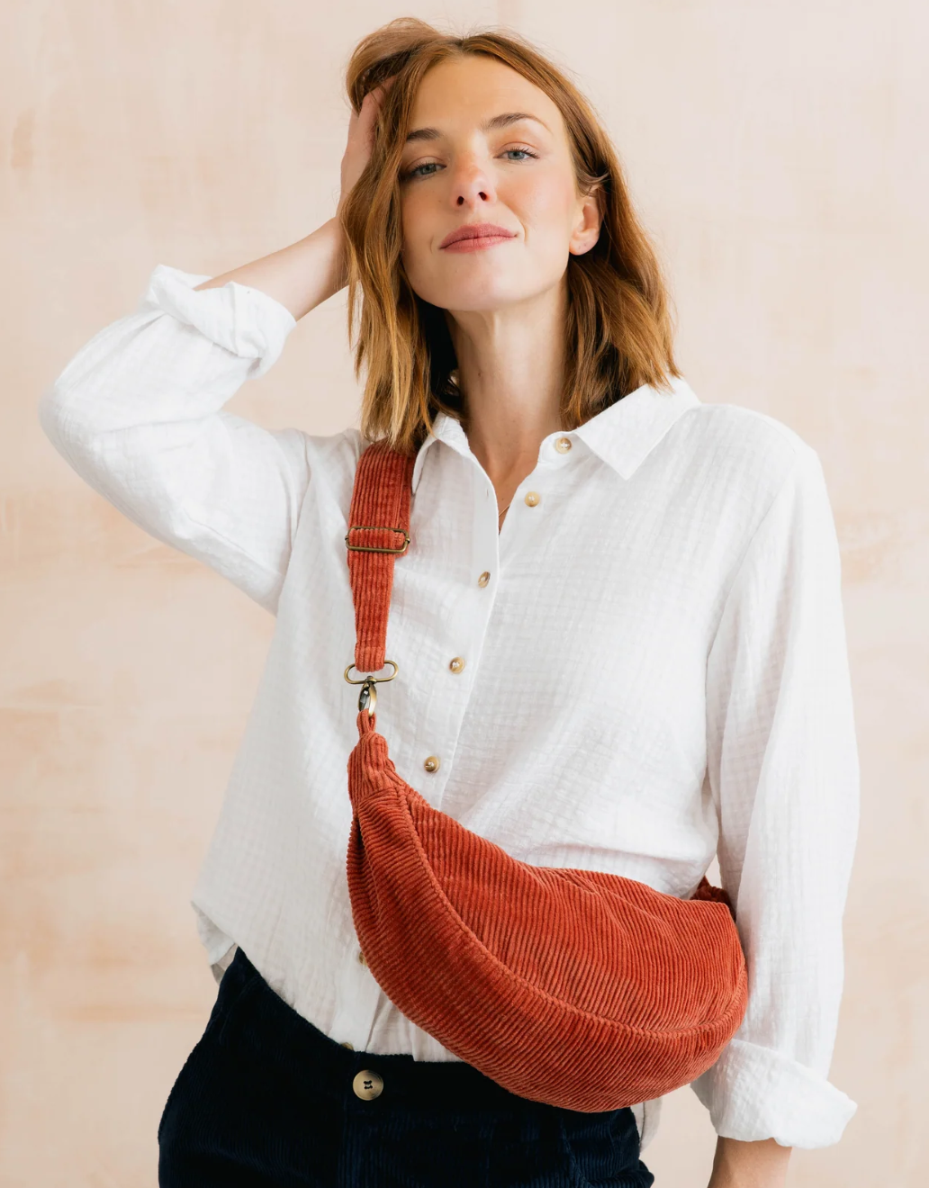 Lily & Me Jumbo Cord Cross Body Bag Terracotta