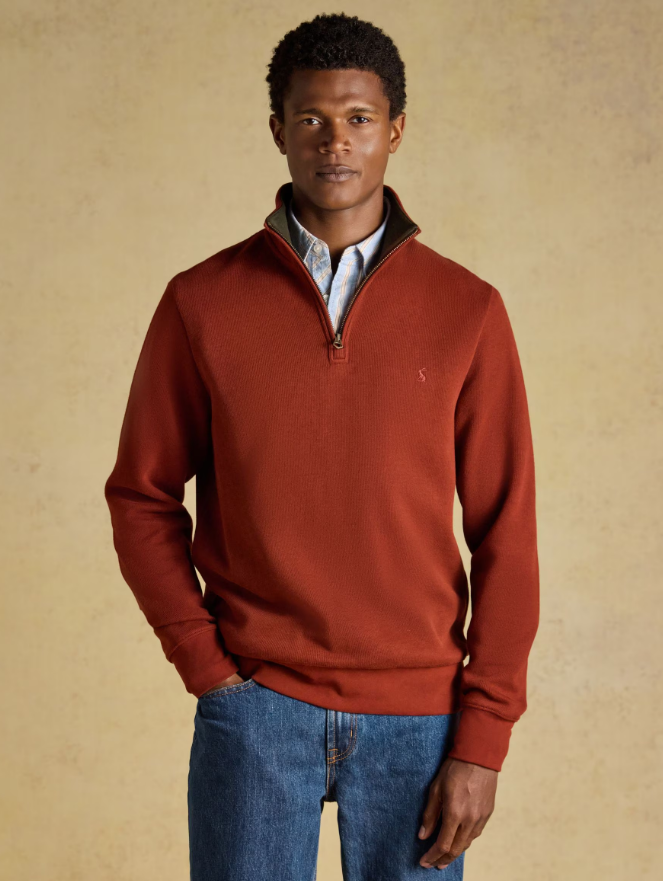 Joules Alistair French Ribbed 1/4 Zip Sweatshirt Red