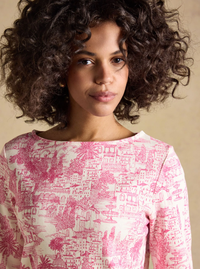 Joules Harbour City Toile Printed Top Pink