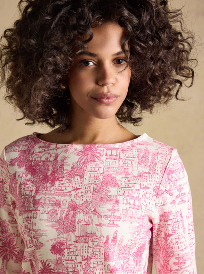 Joules Harbour City Toile Printed Top Pink