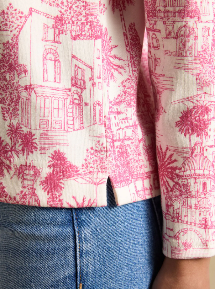 Joules Harbour City Toile Printed Top Pink