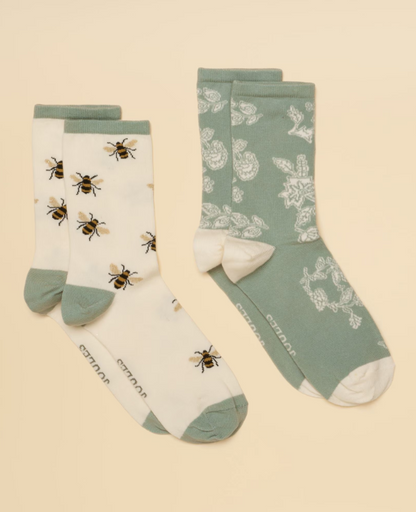 Everyday White/Green 2 Pack Socks