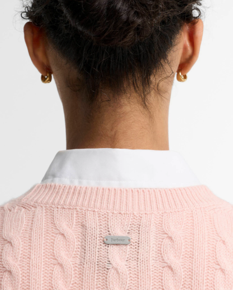 Barbour Ashdown Cable Knit Jumper Pink Blush