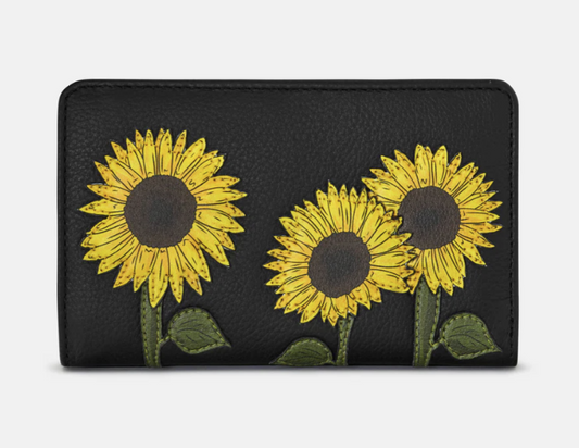 Sunflowers Black Leather Oxford Purse