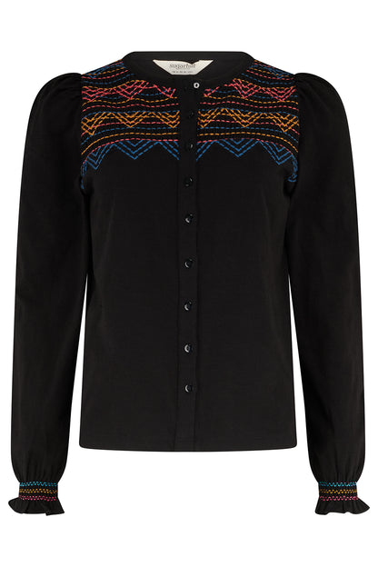 Sugarhill Brighton Luisa Blouson Sleeve Jersey Top Black