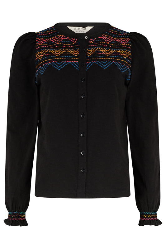 Sugarhill Brighton Luisa Blouson Sleeve Jersey Top Black